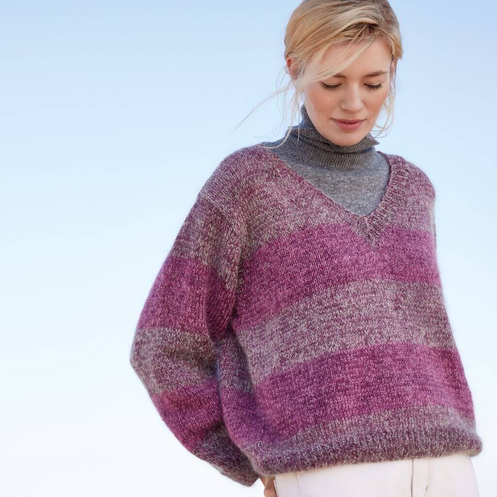 Gestreifter Pullover mit V-Ausschnitt Strickanleitung - Lana Grossa (Heft)