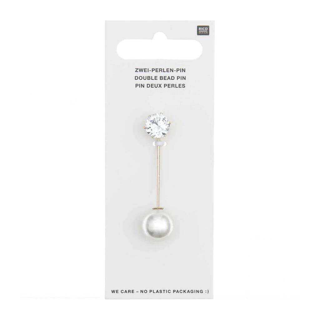 Rico Design Zwei-Perlen-Pin, perlweiß/Strass, 50 x 12 mm - Image 2